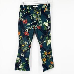 PatBo High Rise Floral Multi-Printed Kick Flare Cropped Jeans Raw Hem
